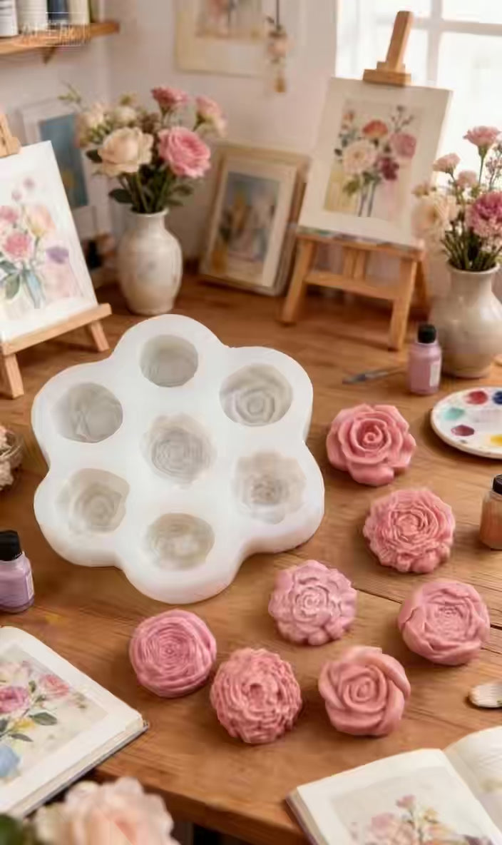 7-Cavity Flower Silicone Mold Set for Candles & Resin - DIY Floral Craft Mold for Beginners