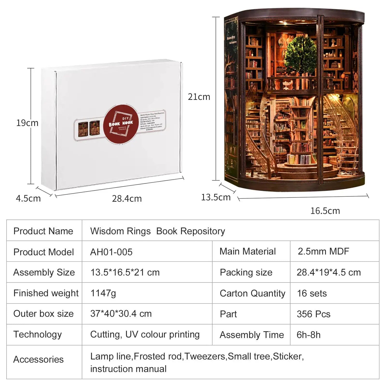 Wisdom Rings DIY Book Nook Kit – Wooden Miniature Bookshelf Model for Home Decor & Creative Crafting - SummitGH