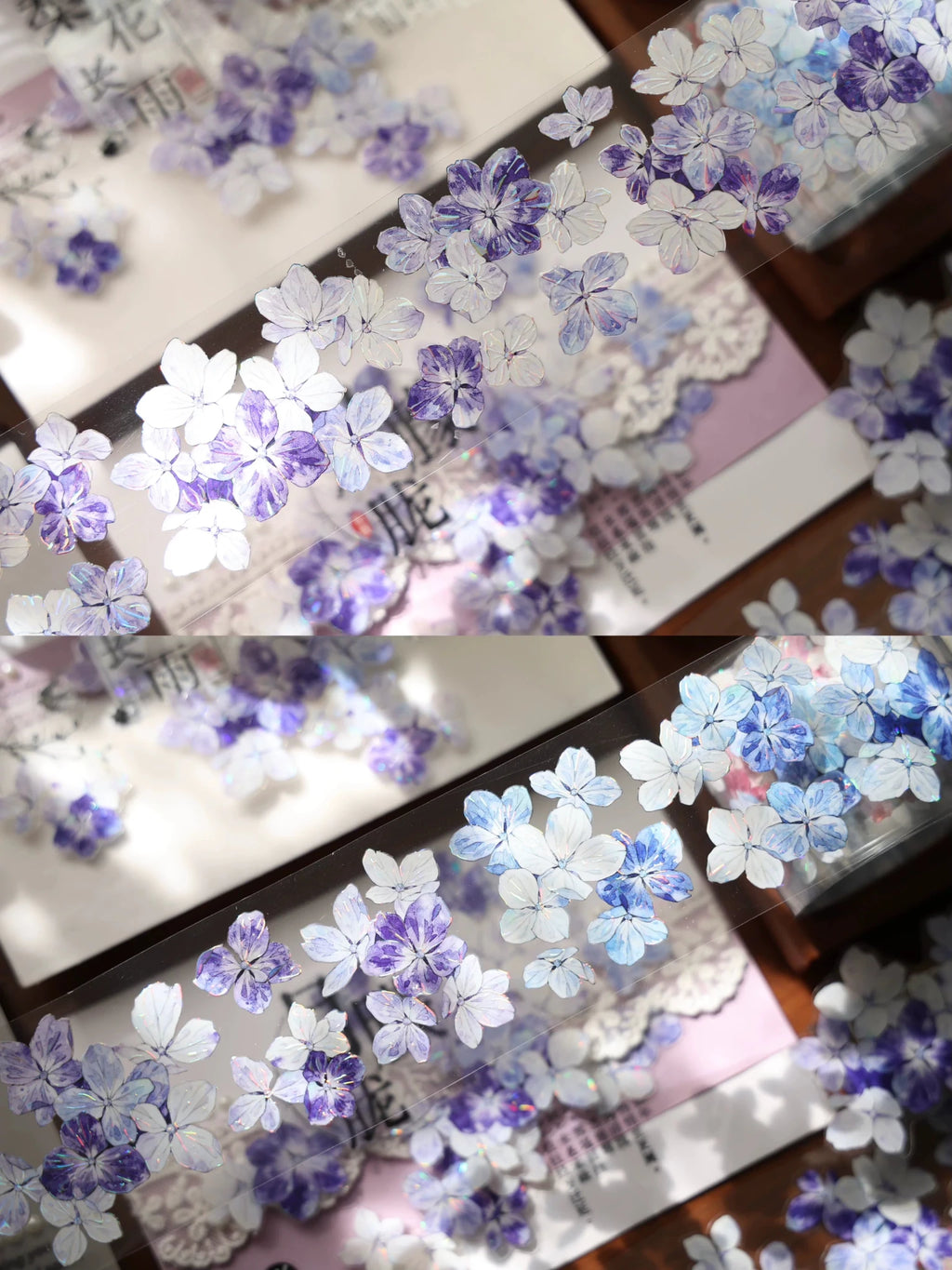 Vintage floral die-cut washi tape sticker roll, 6m PET flower stickers for journaling and scrapbooking