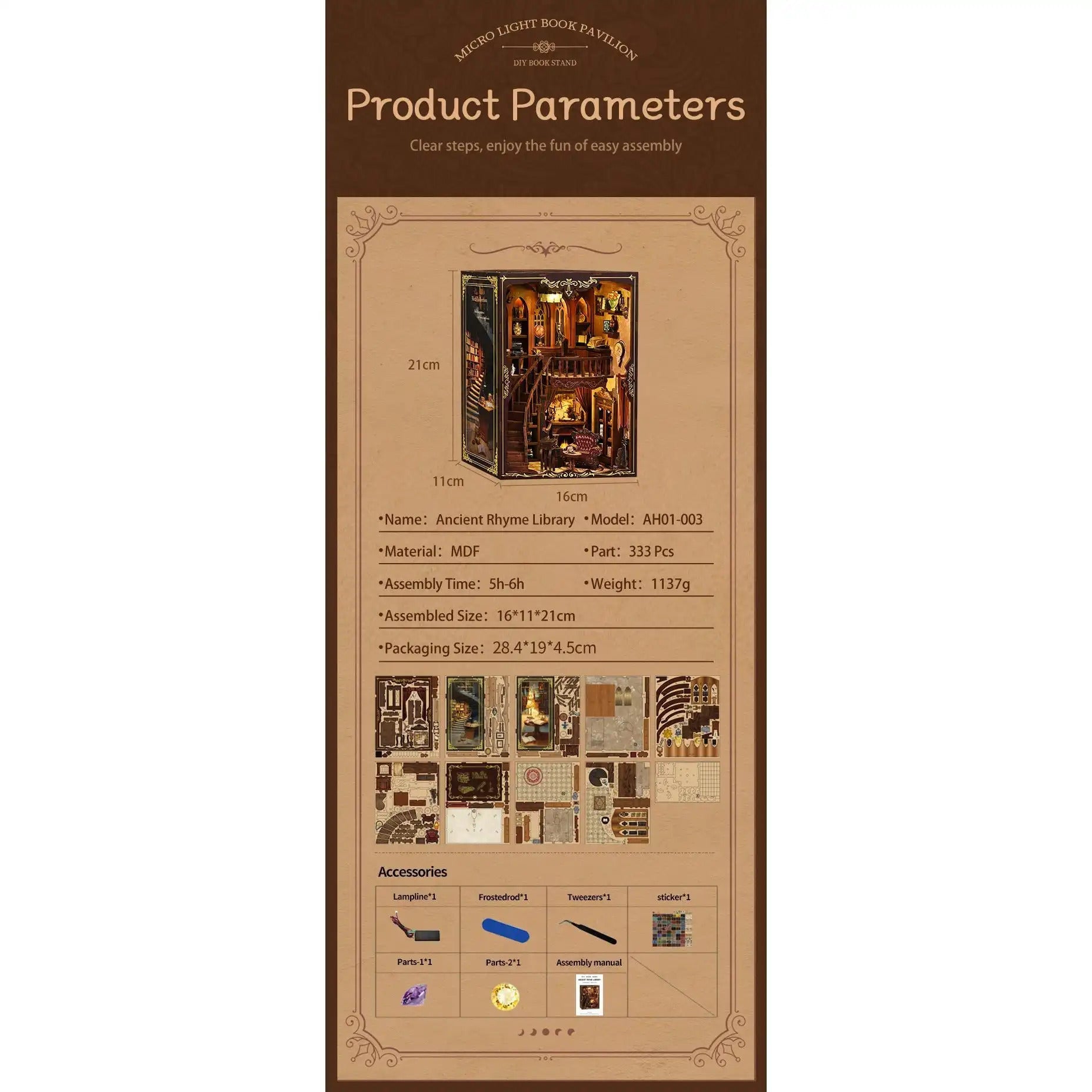 Ancient Library Booknook Kit - DIY 3D Wooden Puzzle for Bookshelf Decor DIY Craft Kits DIY Craft Tool - SummitGH