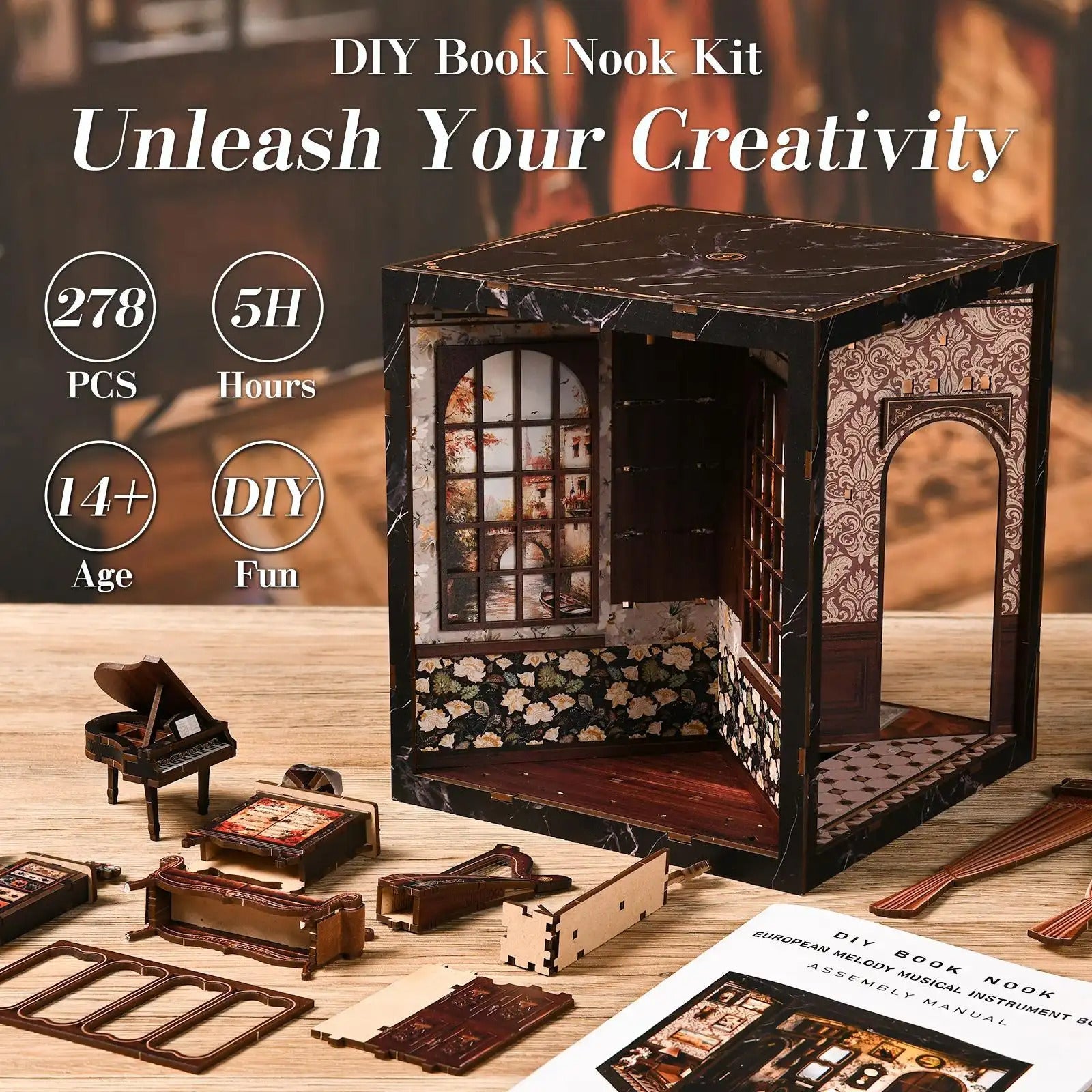 European Melody Music Booknook Kit – book nook shelf insert miniature scene craft kit adultsr- SummitGH