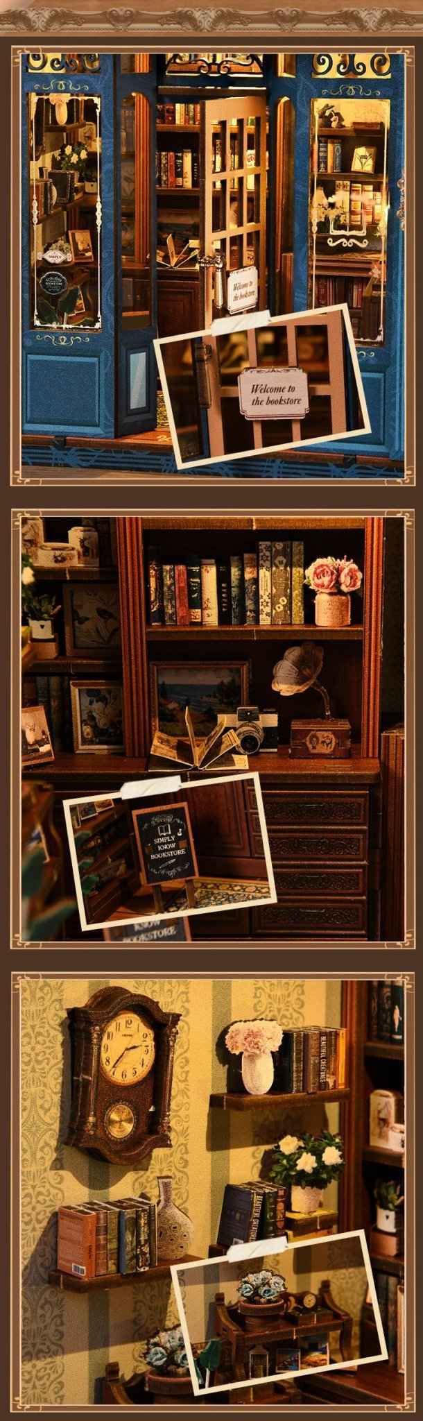 3D Book Nook Kit – DIY Dollhouse Bookshelf Insert, Cottage Reading Room Design