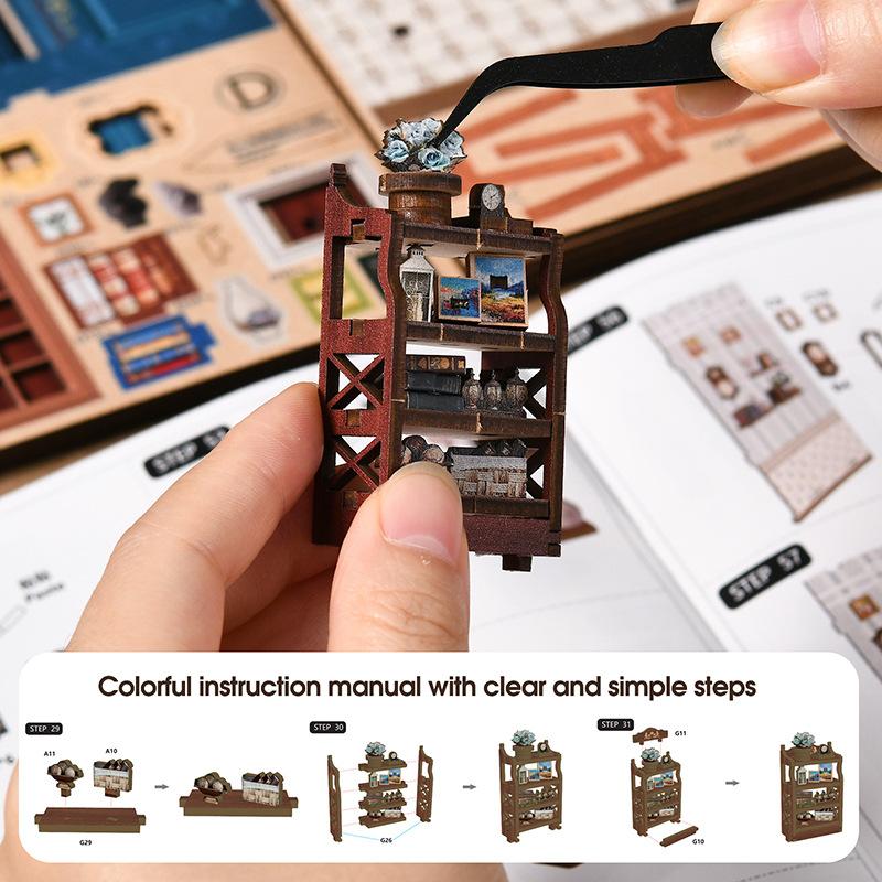 3D Book Nook Kit – DIY Dollhouse Bookshelf Insert, Cottage Reading Room Design