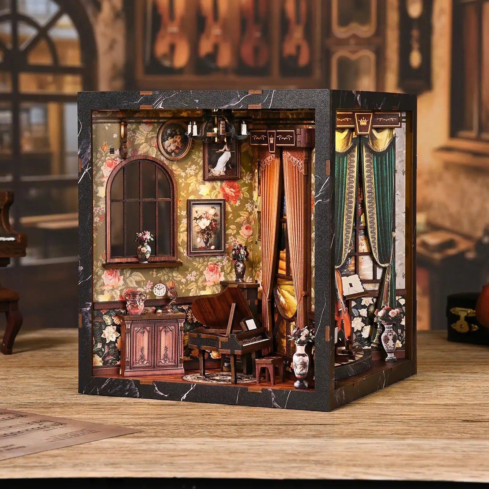 European Melody Music Booknook Kit – DIY 3D Assembly Model for Bookshelf Home Decor- SummitGH