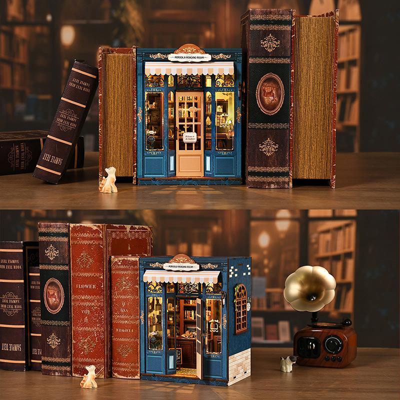 3D Book Nook Kit – DIY Dollhouse Bookshelf Insert, Cottage Reading Room Design