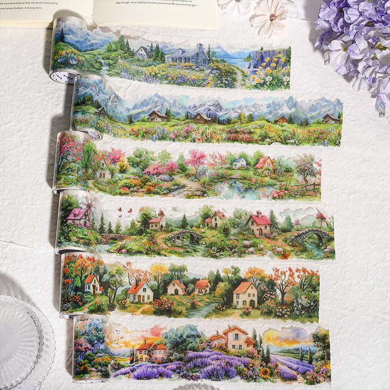 Scenic Town Landscape PET Sticker Roll | 6-Roll Cottagecore Set - SummitGH