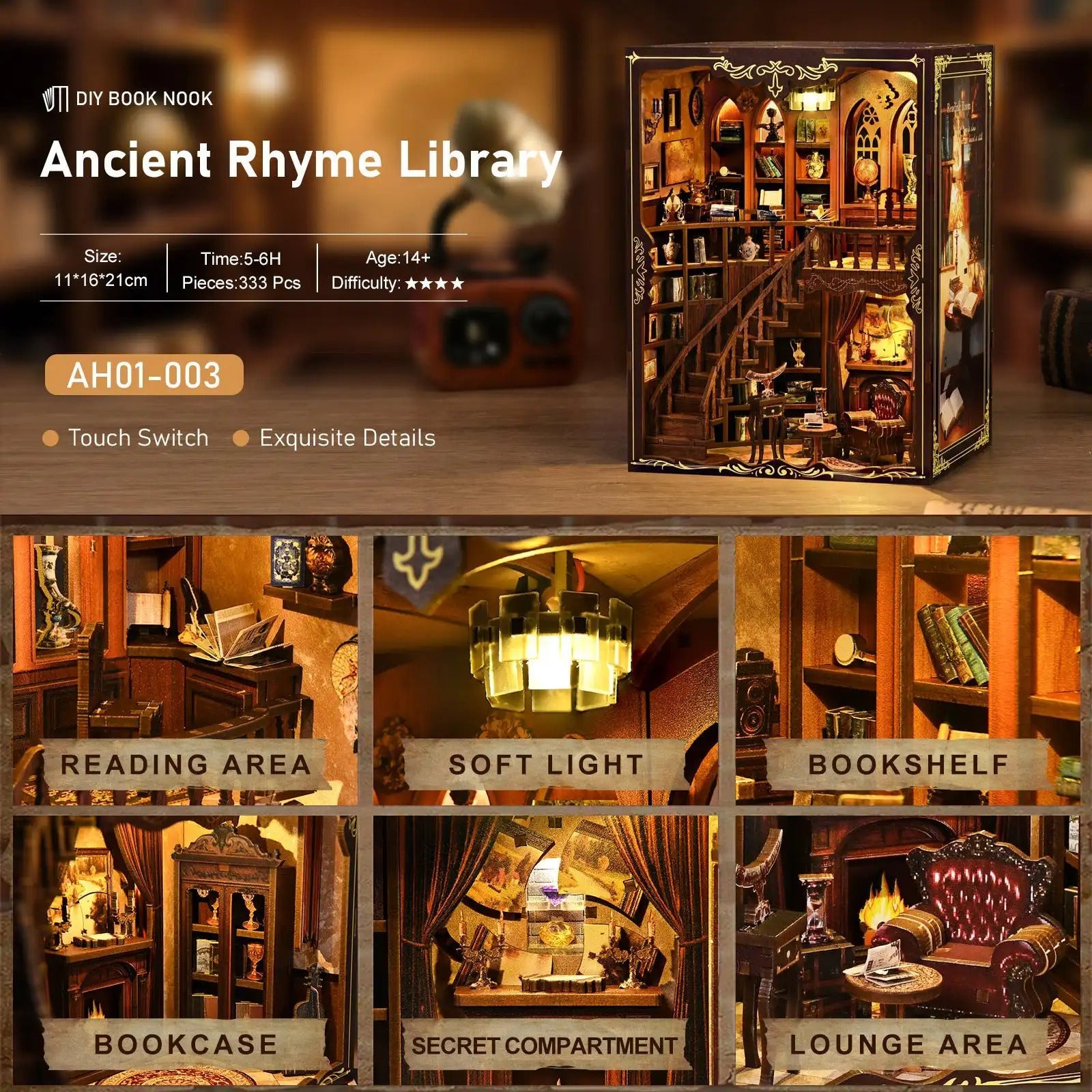 Ancient Library Booknook Kit - DIY 3D Wooden Puzzle for Bookshelf Decor DIY Craft Kits DIY Craft Tool - SummitGH