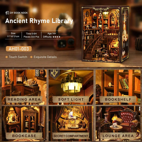 Ancient Library Booknook Kit - DIY 3D Wooden Puzzle for Bookshelf Decor DIY Craft Kits DIY Craft Tool - SummitGH