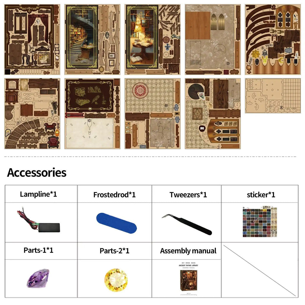 Ancient Library Booknook Kit - DIY 3D Wooden Puzzle for Bookshelf Decor DIY Craft Kits DIY Craft Tool - SummitGH