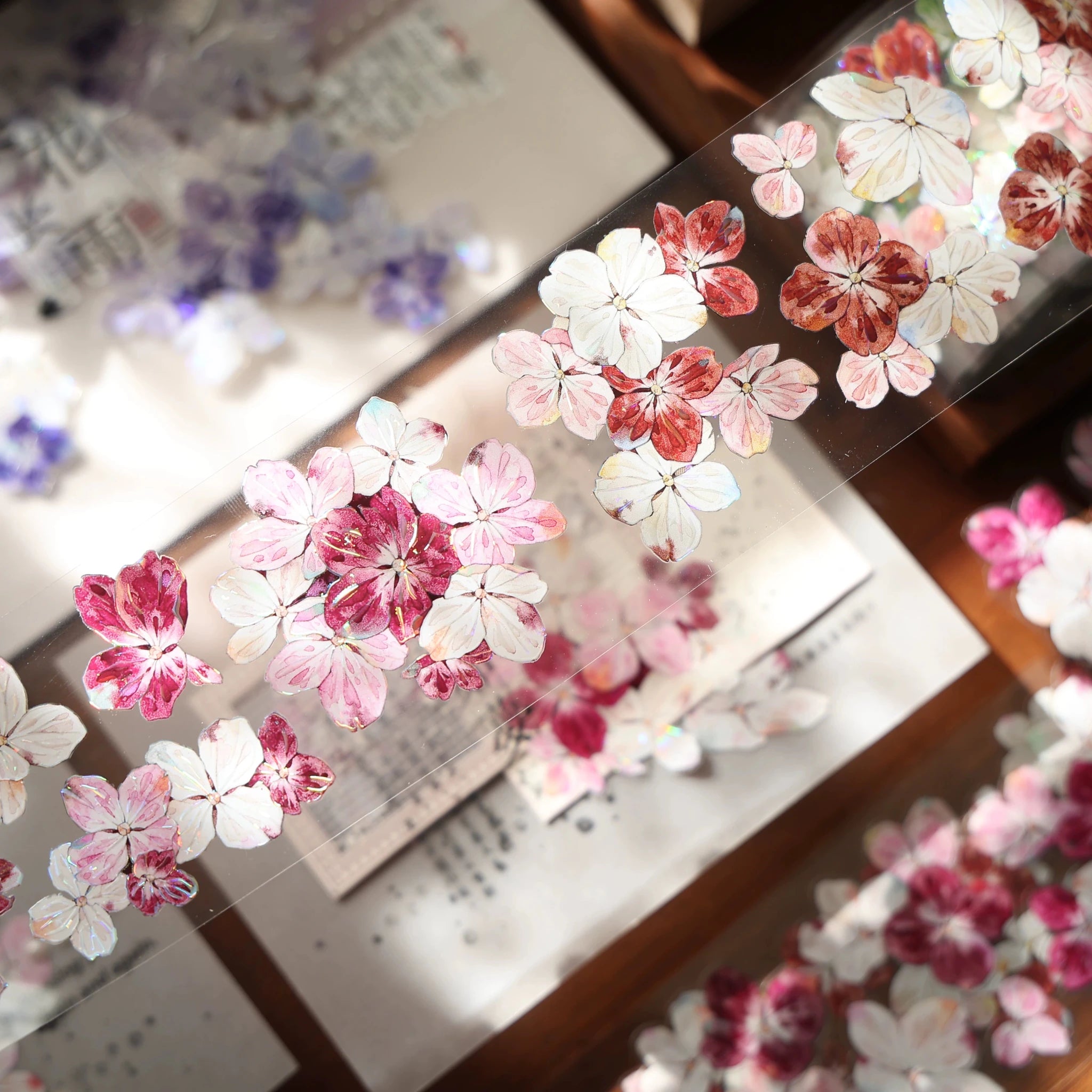 Vintage floral die-cut washi tape sticker roll, 6m PET flower stickers for journaling and scrapbooking