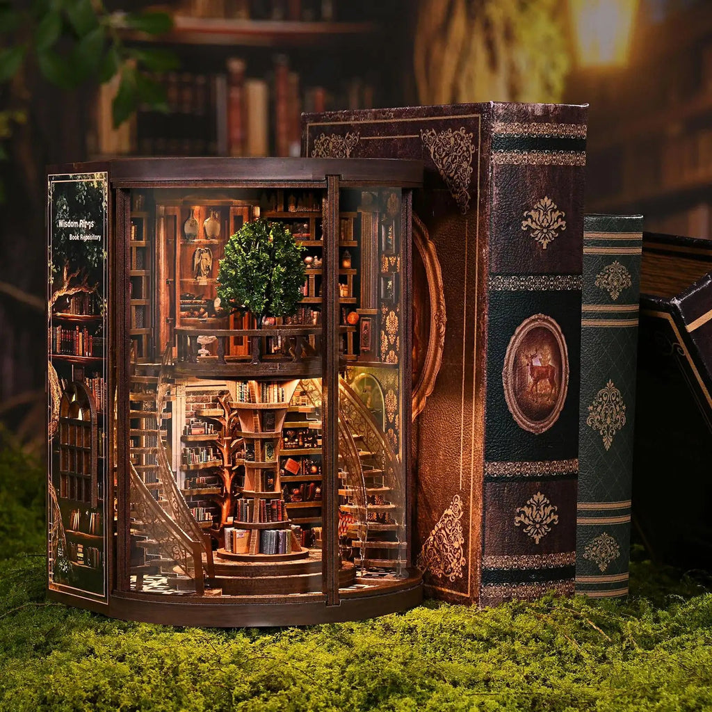 Wisdom Rings DIY Book Nook Kit – Wooden Miniature Bookshelf Model for Home Decor & Creative Crafting - SummitGH