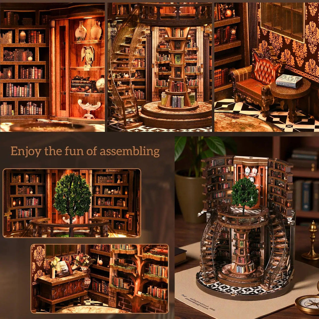 Wisdom Rings DIY Book Nook Kit – Wooden Miniature Bookshelf Model for Home Decor & Creative Crafting - SummitGH