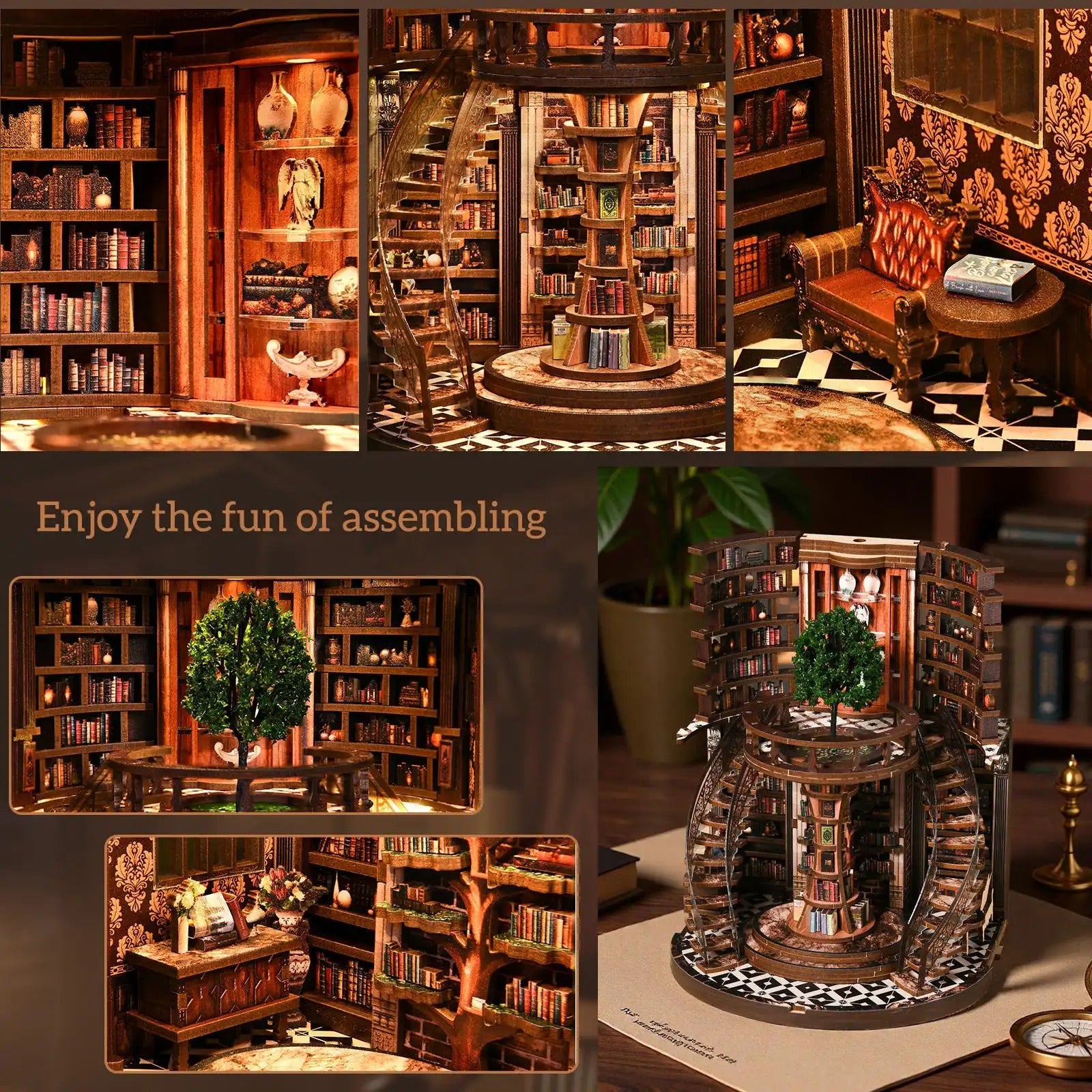 Wisdom Rings DIY Book Nook Kit – Wooden Miniature Bookshelf Model for Home Decor & Creative Crafting - SummitGH