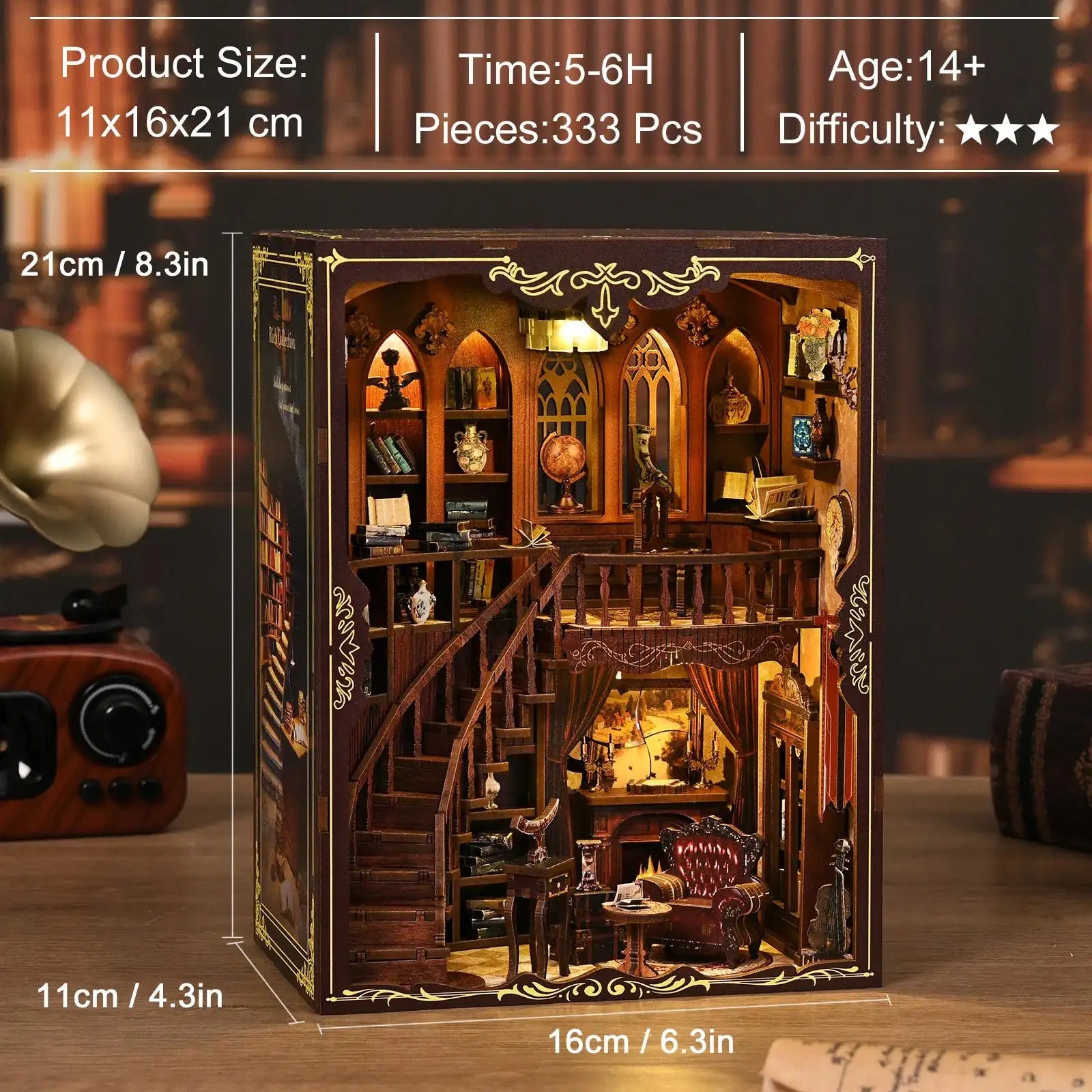 Ancient Library Booknook Kit - DIY 3D Wooden Puzzle for Bookshelf Decor DIY Craft Kits DIY Craft Tool - SummitGH