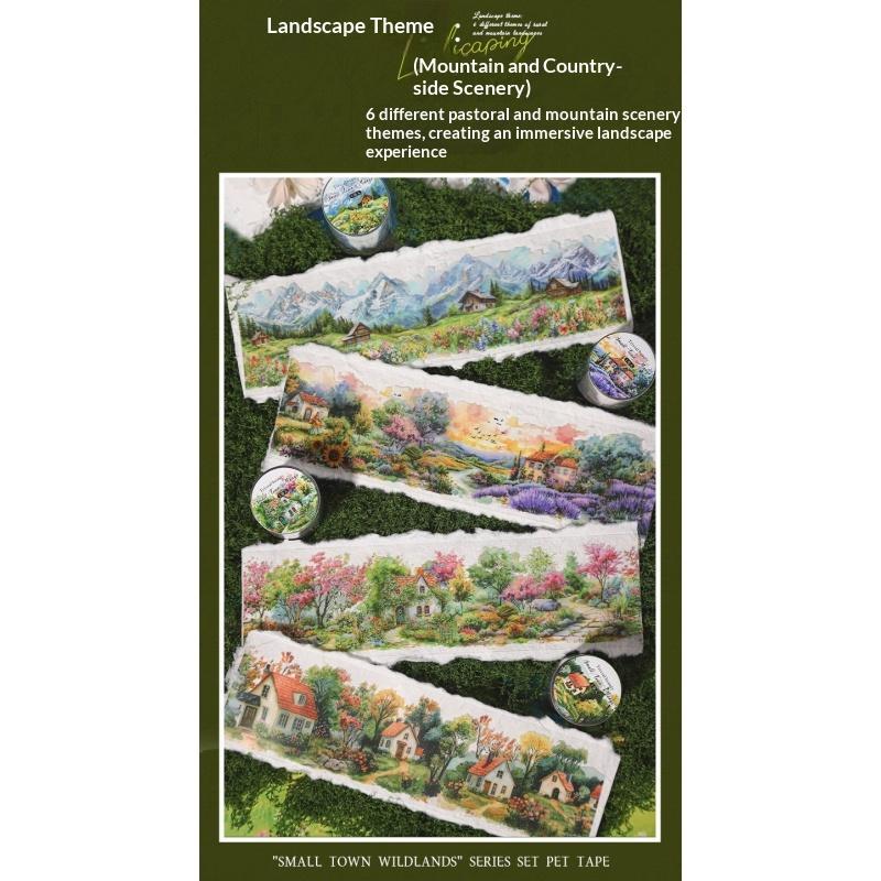 Scenic Town Landscape PET Sticker Roll | 6-Roll Cottagecore Set - SummitGH