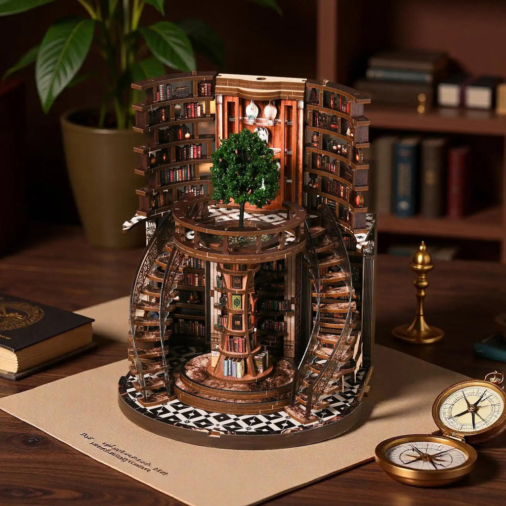 Wisdom Rings DIY Book Nook Kit – Wooden Miniature Bookshelf Model for Home Decor & Creative Crafting - SummitGH