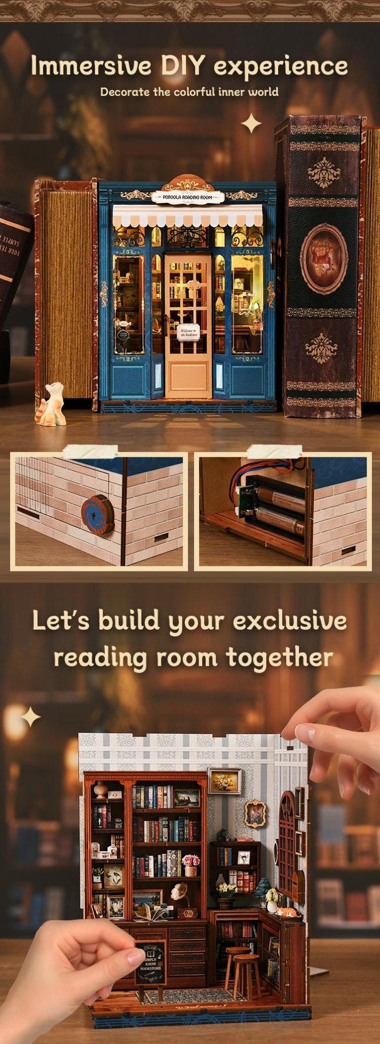 3D Miniature Dollhouse Book Nook Kit| DIY Bookshelf Puzzle Insert Cottage Home Decor Book Nook Kit DIY Craft Tool - SummitGH