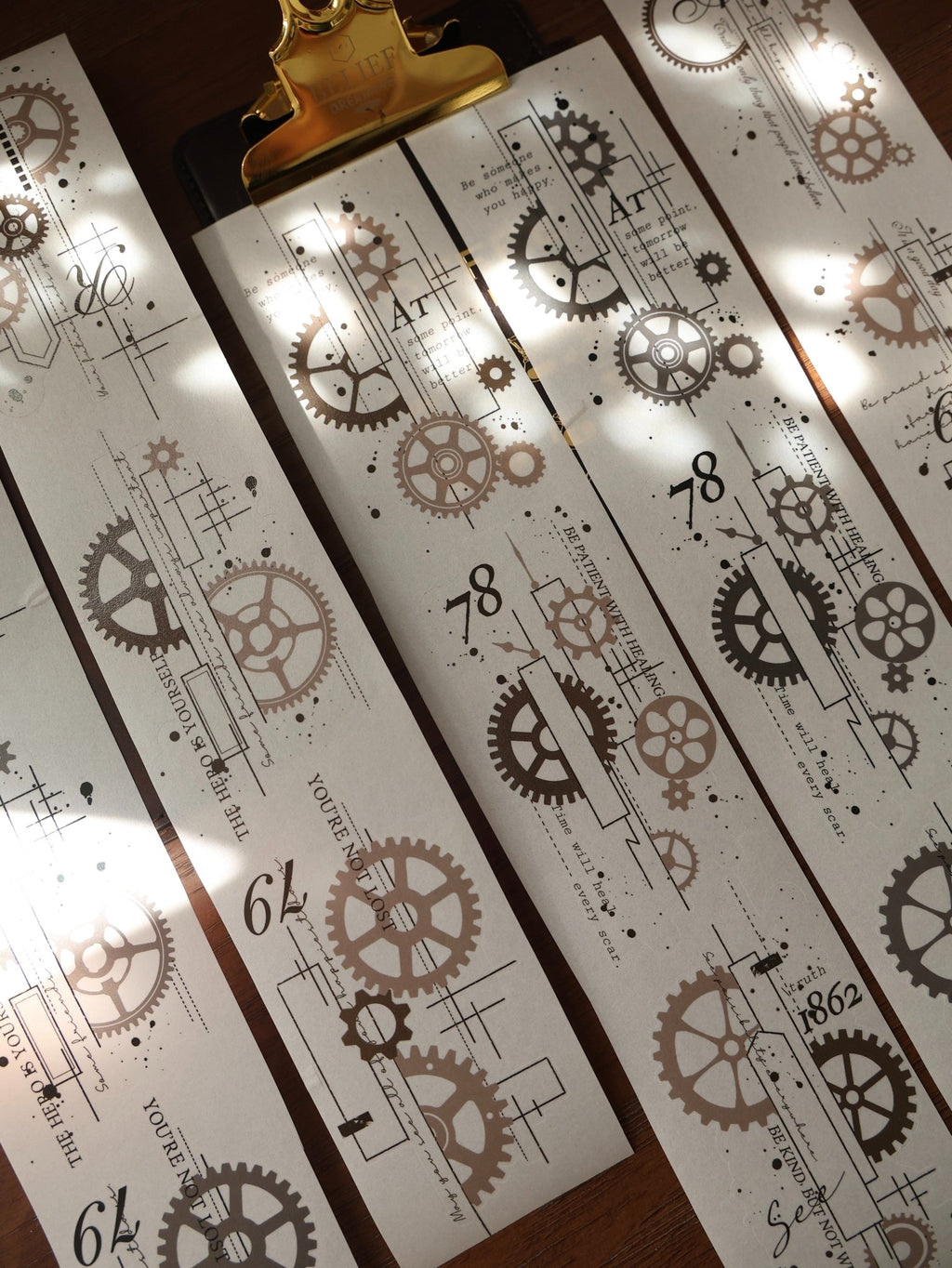 Industrial gear die-cut washi tape sticker roll, 6m vintage mechanical PET stickers for journaling and scrapbooking