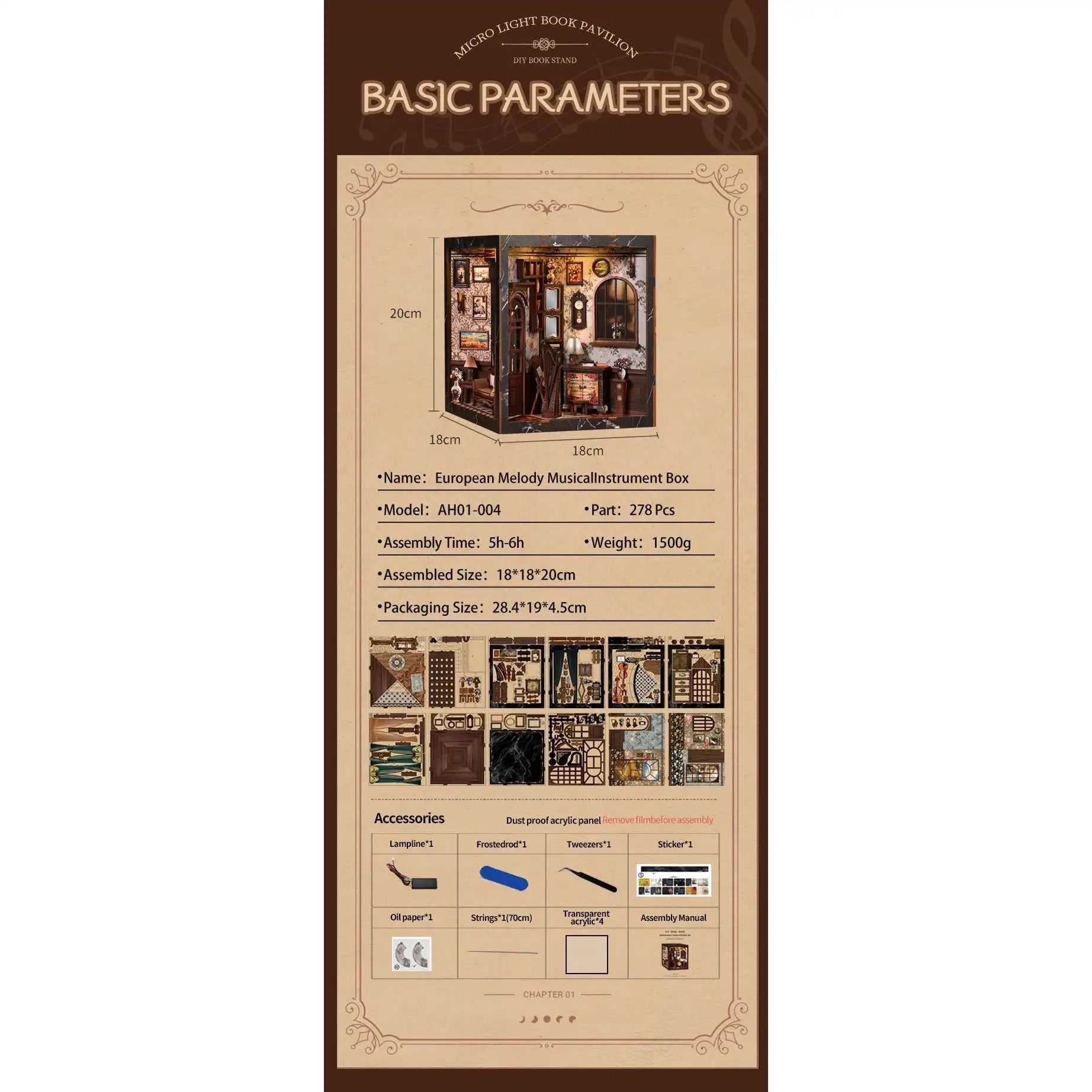 European Melody Music Booknook Kit – book nook shelf insert miniature scene craft kit adults- SummitGH