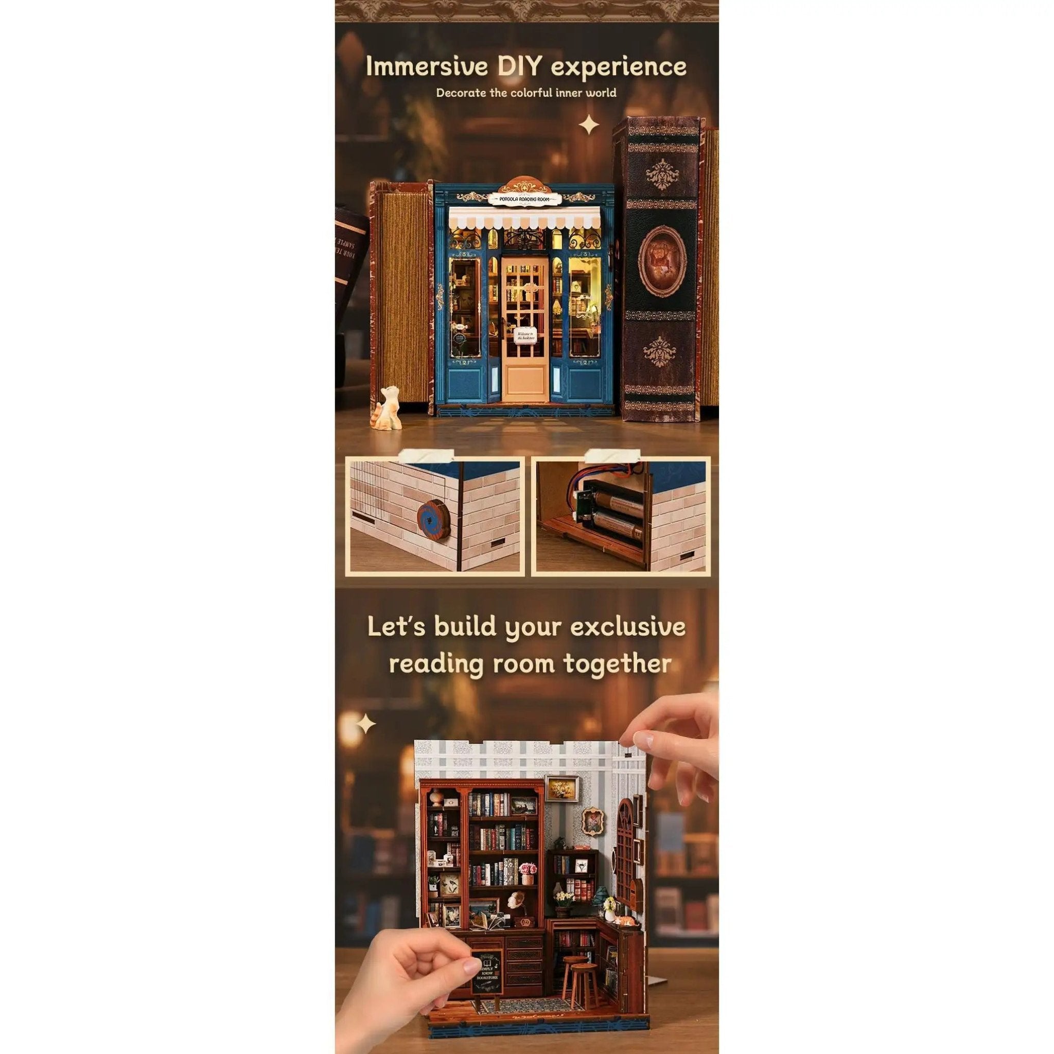 3D Book Nook Kit – DIY Dollhouse Bookshelf Insert, Cottage Reading Room Design