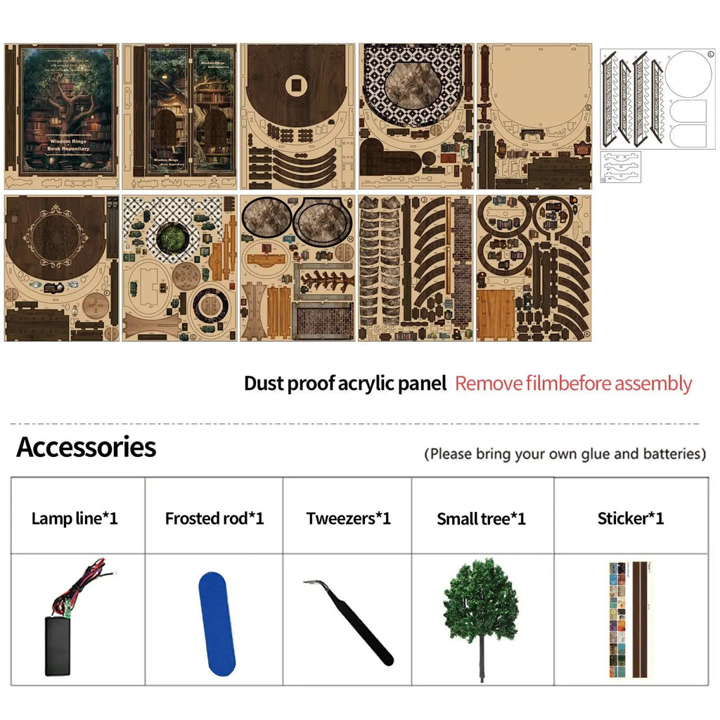 Wisdom Rings DIY Book Nook Kit – Wooden Miniature Bookshelf Model for Home Decor & Creative Crafting - SummitGH