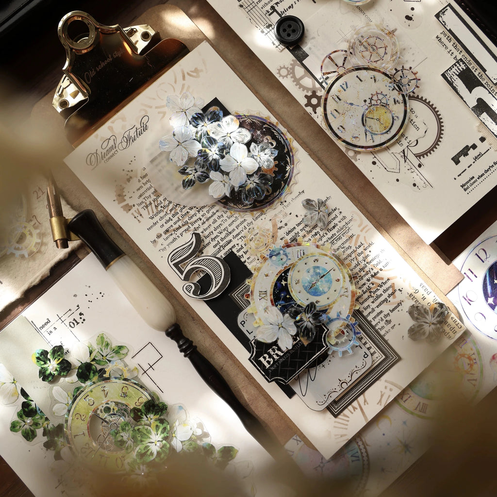 Steampunk gear washi tape premium PET sticker set for creative journaling - SummitGH