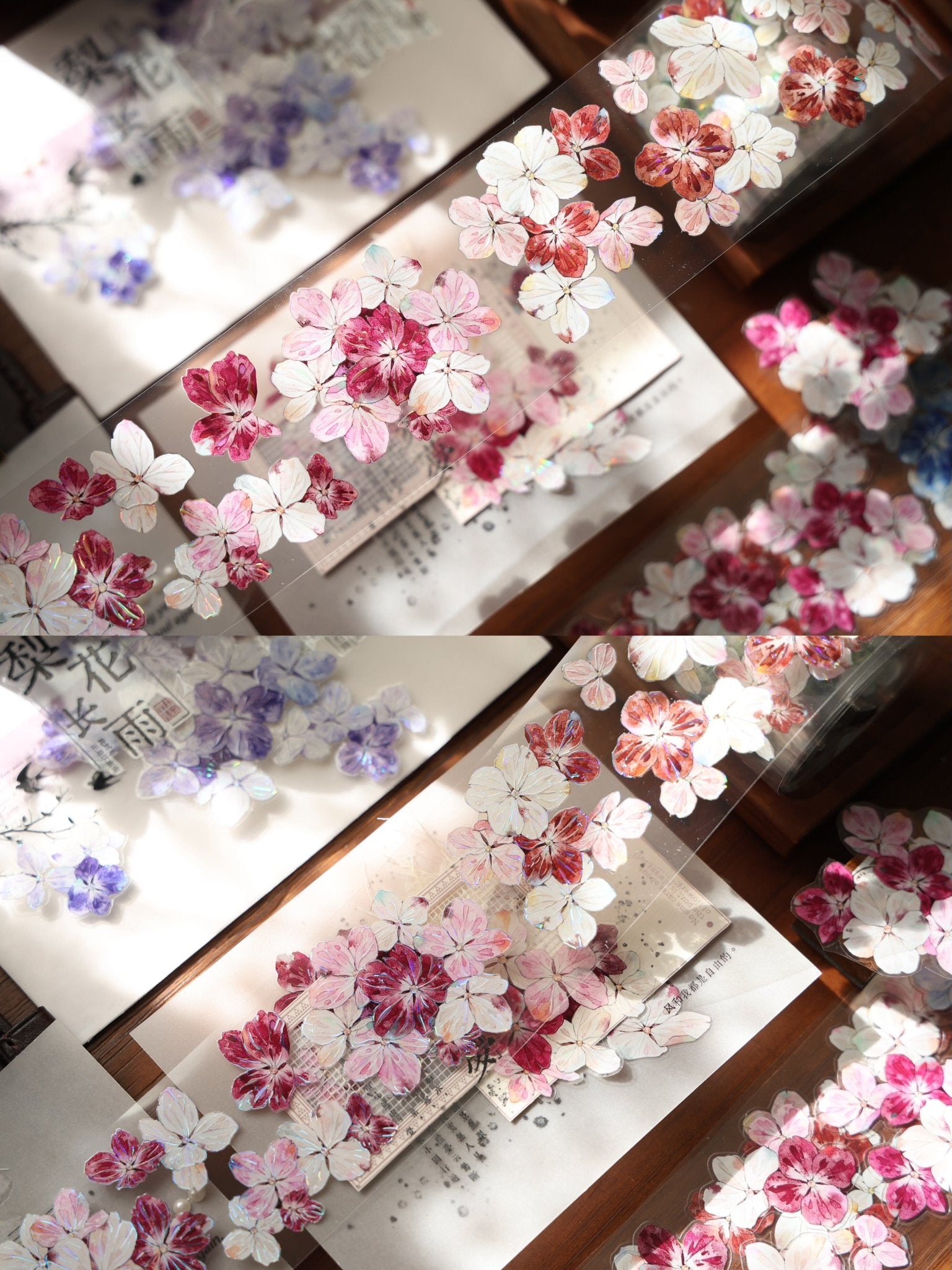 Vintage floral die-cut washi tape sticker roll, 6m PET flower stickers for journaling and scrapbooking