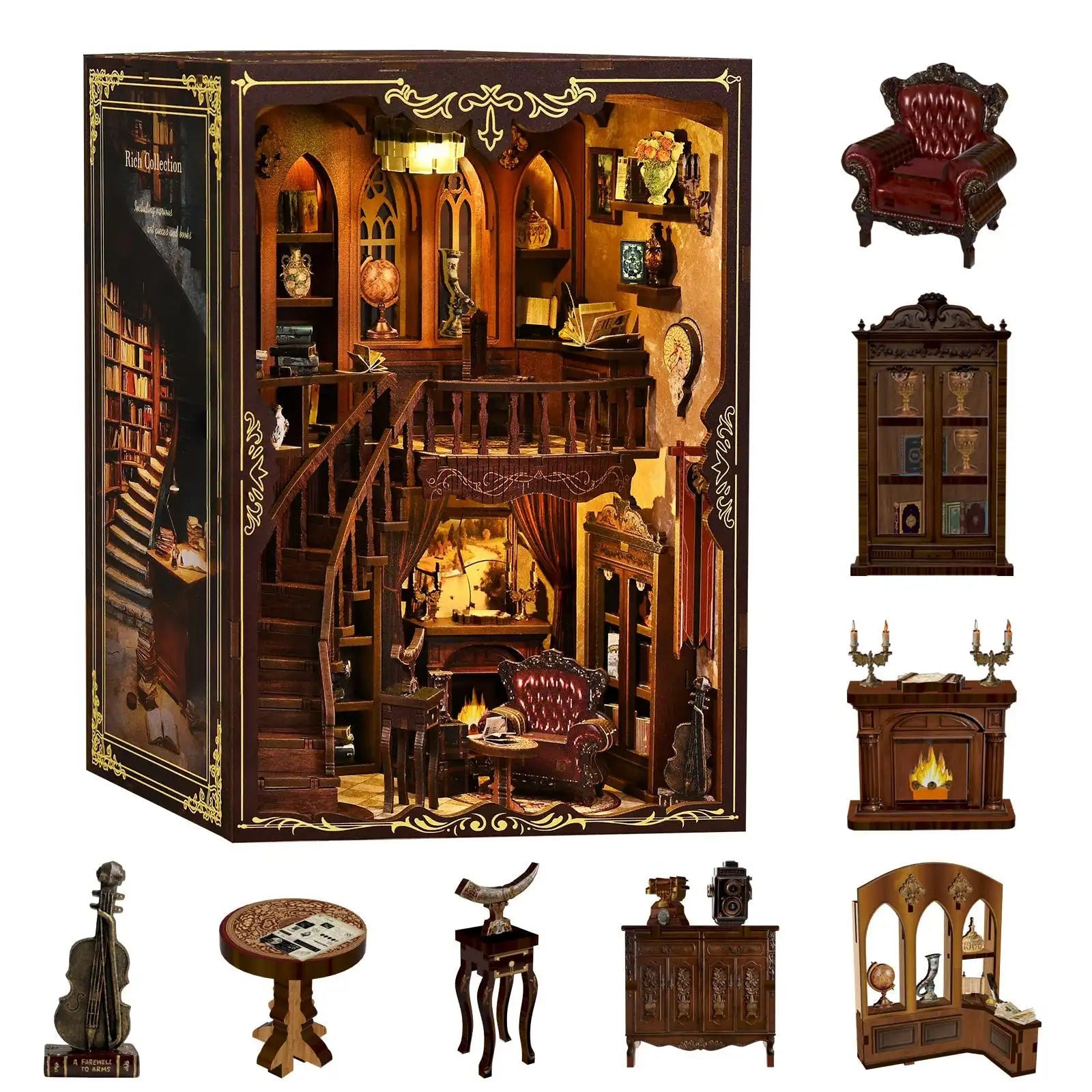 Ancient Library Booknook Kit - DIY 3D Wooden Puzzle for Bookshelf Decor DIY Craft Kits DIY Craft Tool - SummitGH