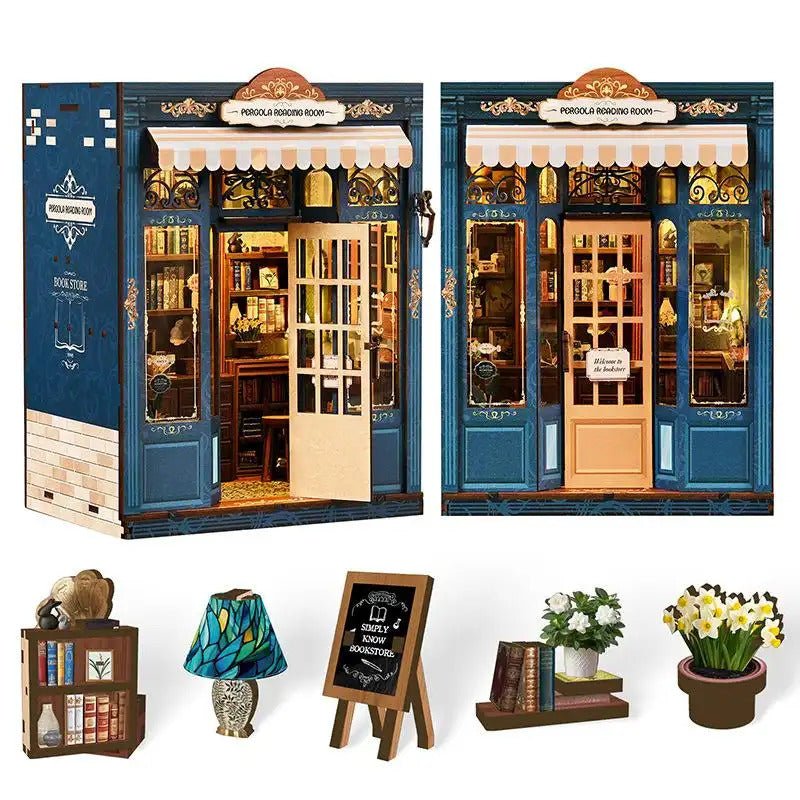 3D Book Nook Kit – DIY Dollhouse Bookshelf Insert, Cottage Reading Room Design