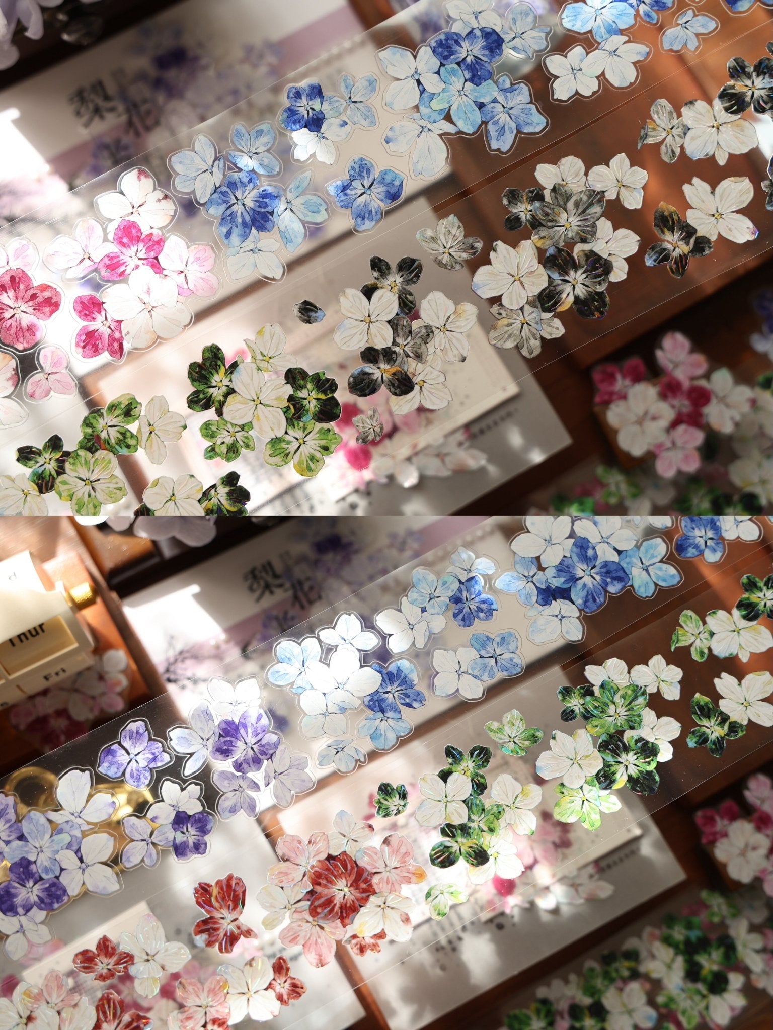 Vintage floral die-cut washi tape sticker roll, 6m PET flower stickers for journaling and scrapbooking