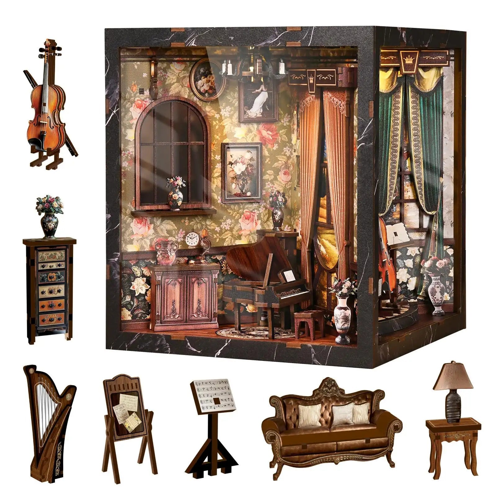 European Melody Music Booknook Kit – DIY 3D Assembly Model for Bookshelf Home Decor- SummitGH