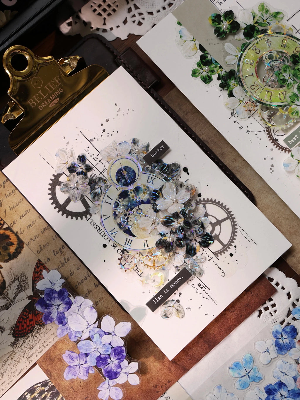 Vintage steampunk washi tape collage layering craft supplies - SummitGH