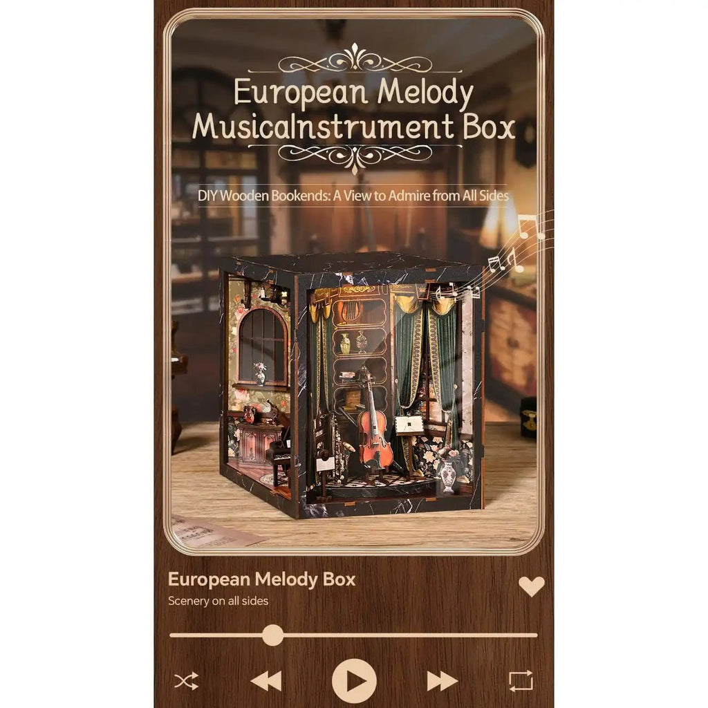 European Melody Music Booknook Kit – DIY book nook kit with LED lights miniature bookshelf insert- SummitGH