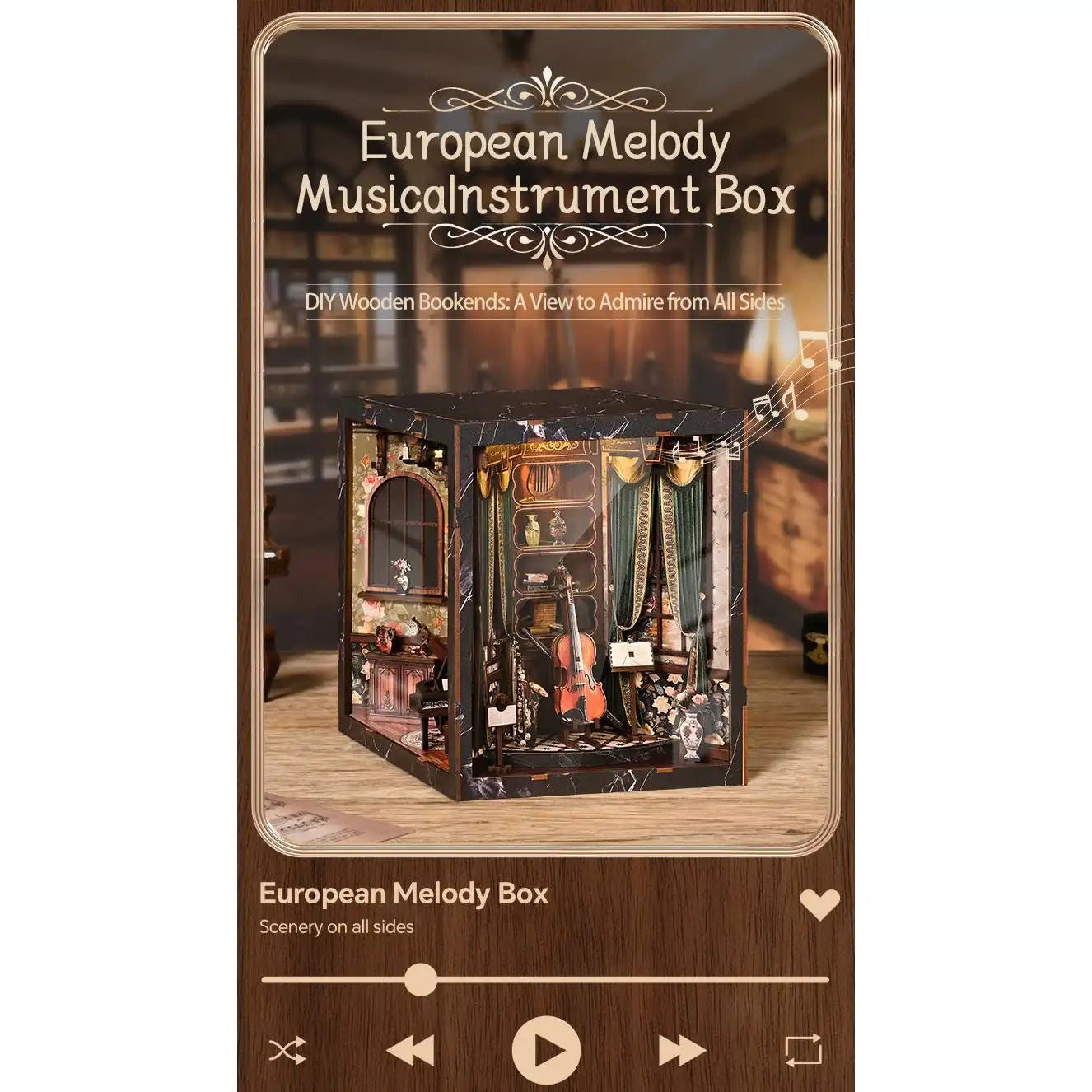 European Melody Music Booknook Kit – DIY book nook kit with LED lights miniature bookshelf insert- SummitGH