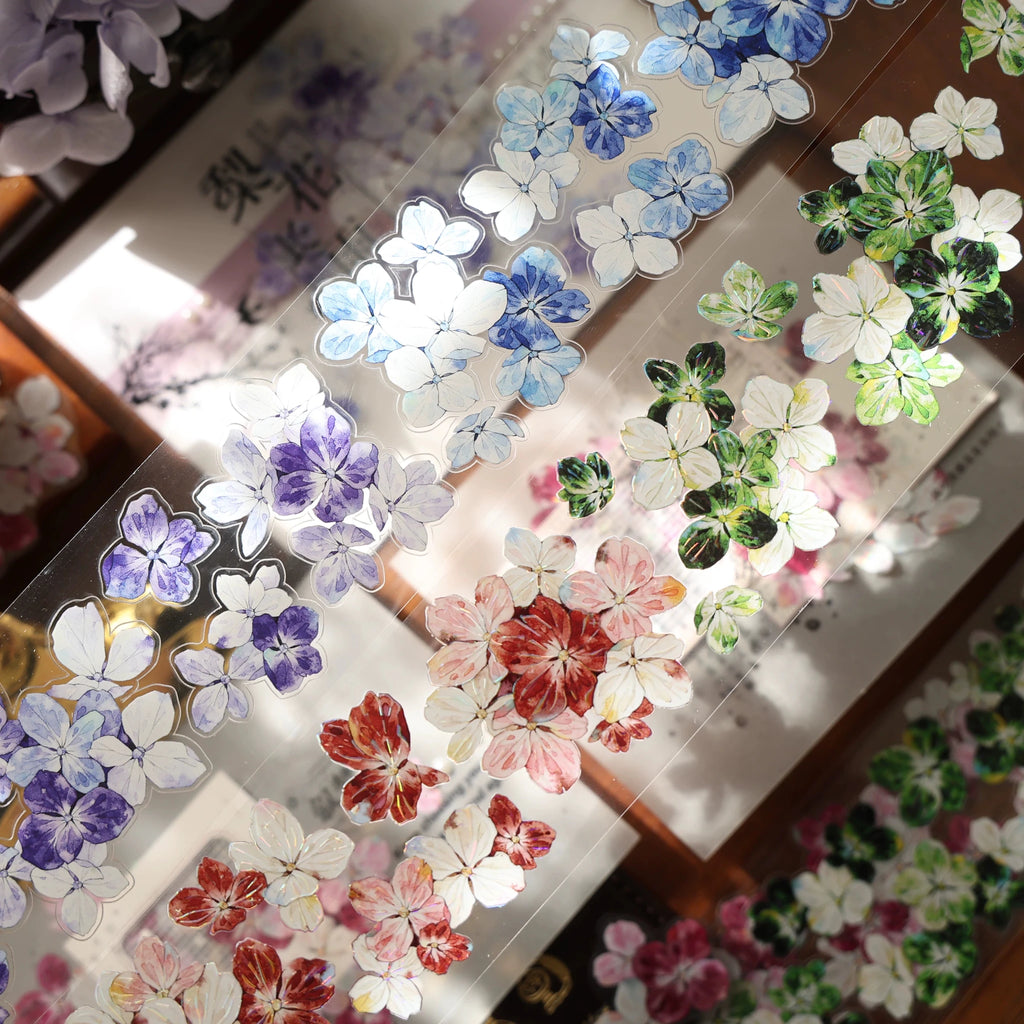 Vintage floral die-cut washi tape sticker roll, 6m PET flower stickers for journaling and scrapbooking