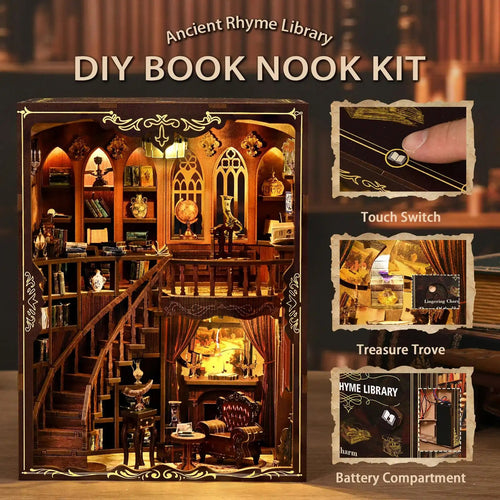 Ancient Library Booknook Kit - DIY 3D Wooden Puzzle for Bookshelf Decor DIY Craft Kits DIY Craft Tool - SummitGH