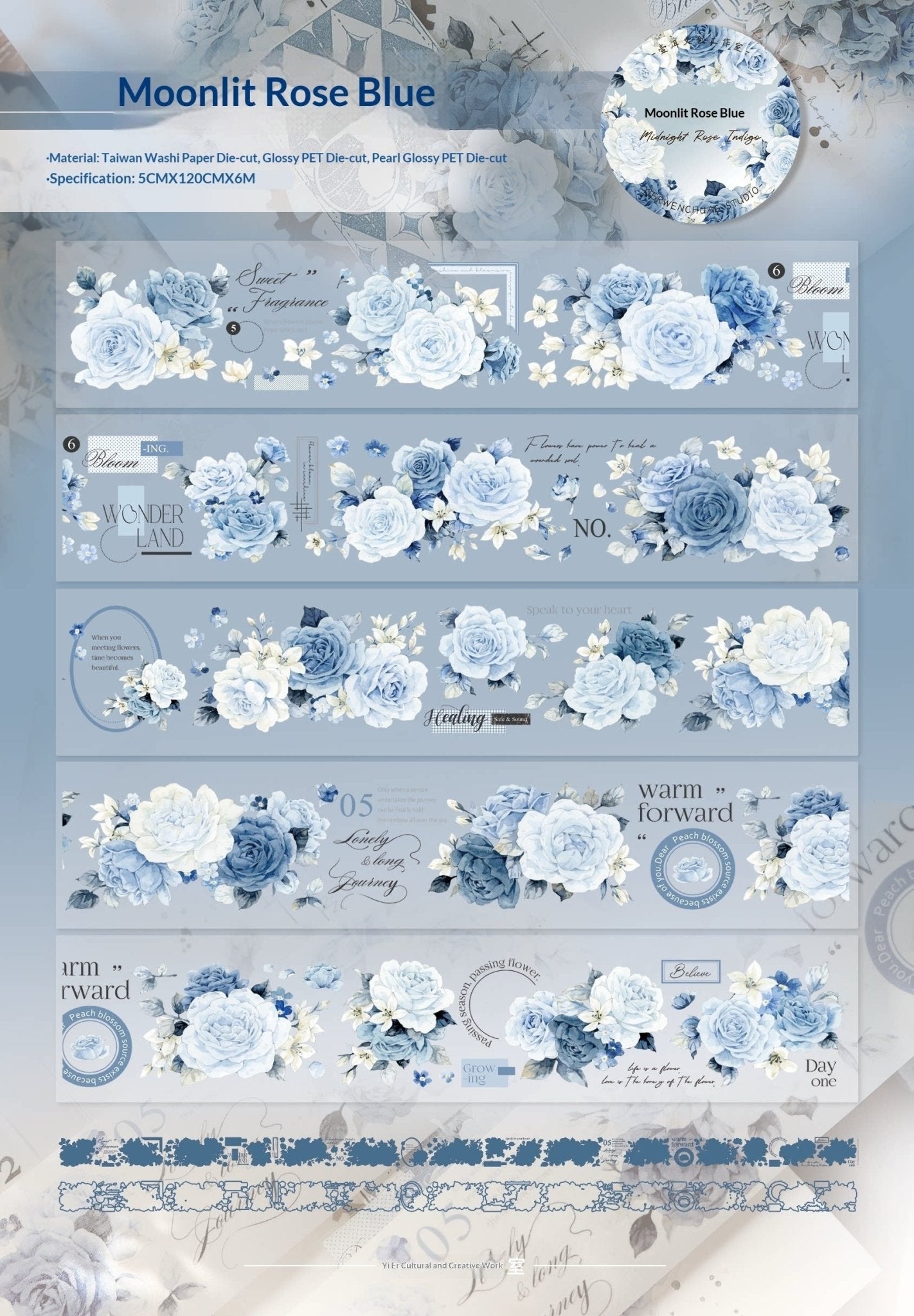 Moonlight Blue Rose PET- Stickers for Journaling – SummitGH