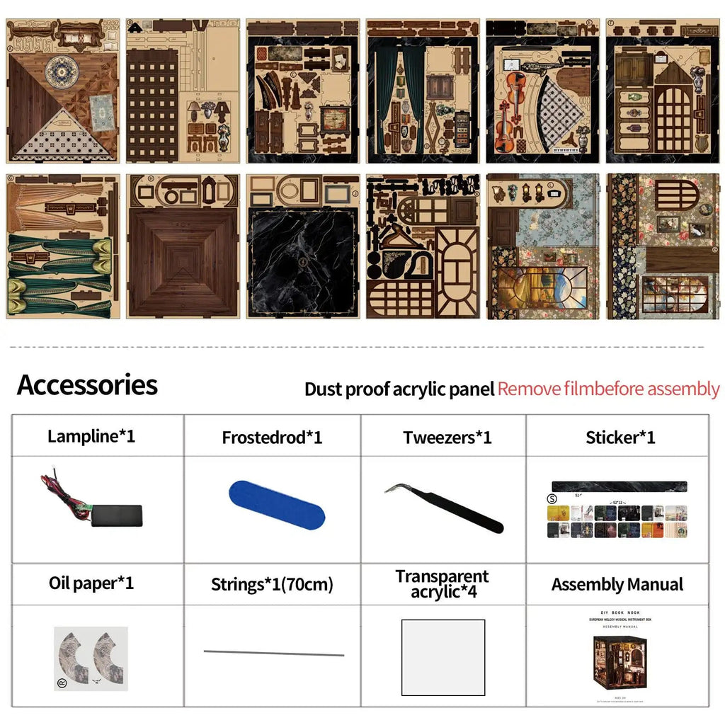European Melody Music Booknook Kit – book nook shelf insert miniature scene craft kit adults- SummitGH