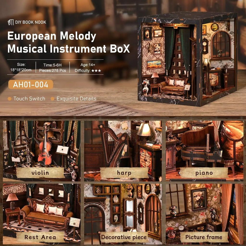 European Melody Music Booknook Kit – DIY 3D Assembly Model for Bookshelf Home Decor- SummitGH